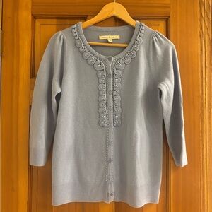 Debbie Morgan blue with pearls Cardigan Sweater size small